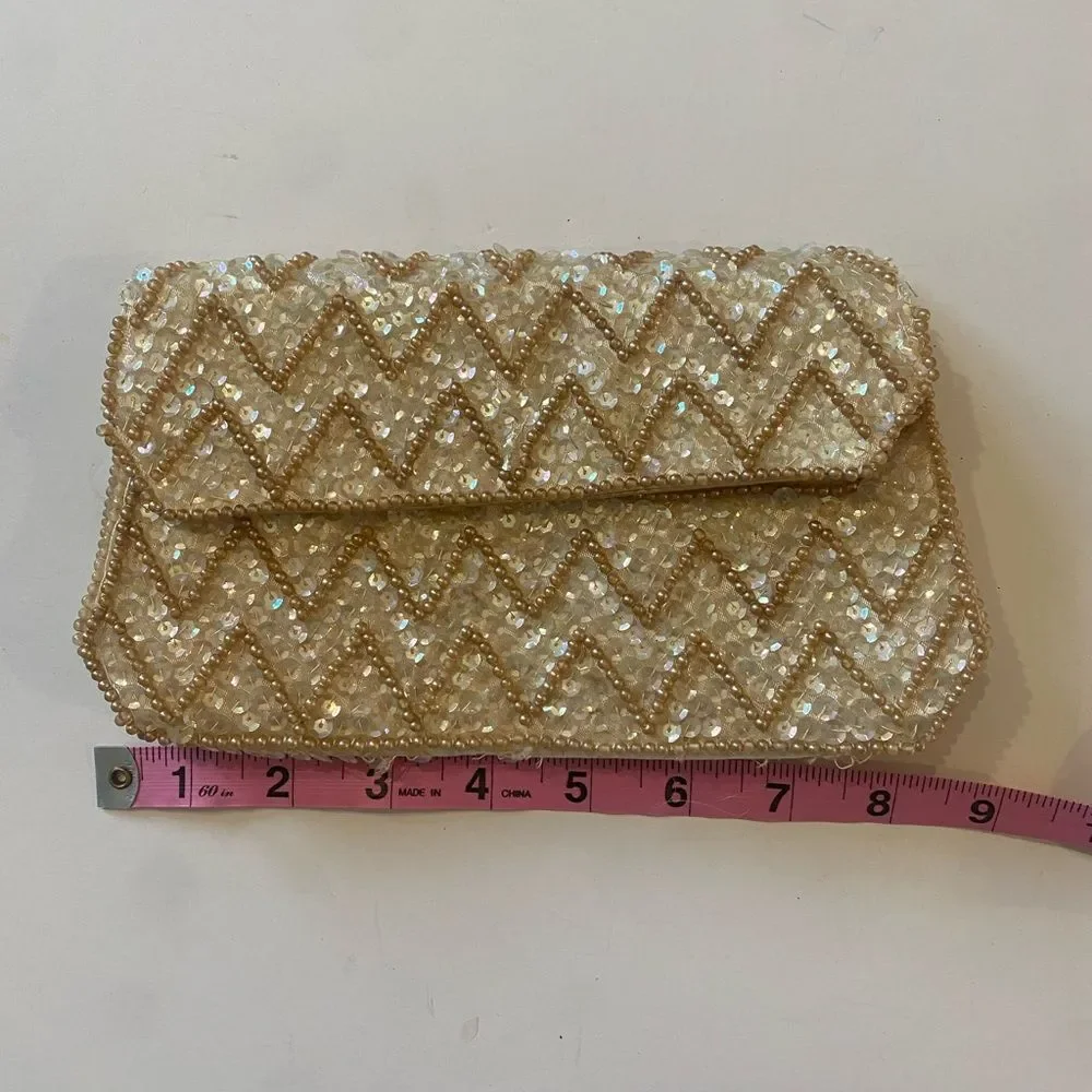 JILL Empress VINTAGE Beaded Clutch Cream